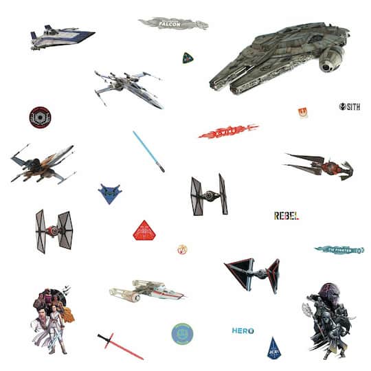 RMK4205SCS Star Wars Episode IX Galactic Ships Peel & Stick Wall Decals - White, Grey & Black